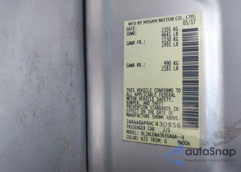 2017 Nissan Maxima 3.5 Sl from USA, damaged, VIN 1N4AA6AP4HC430856